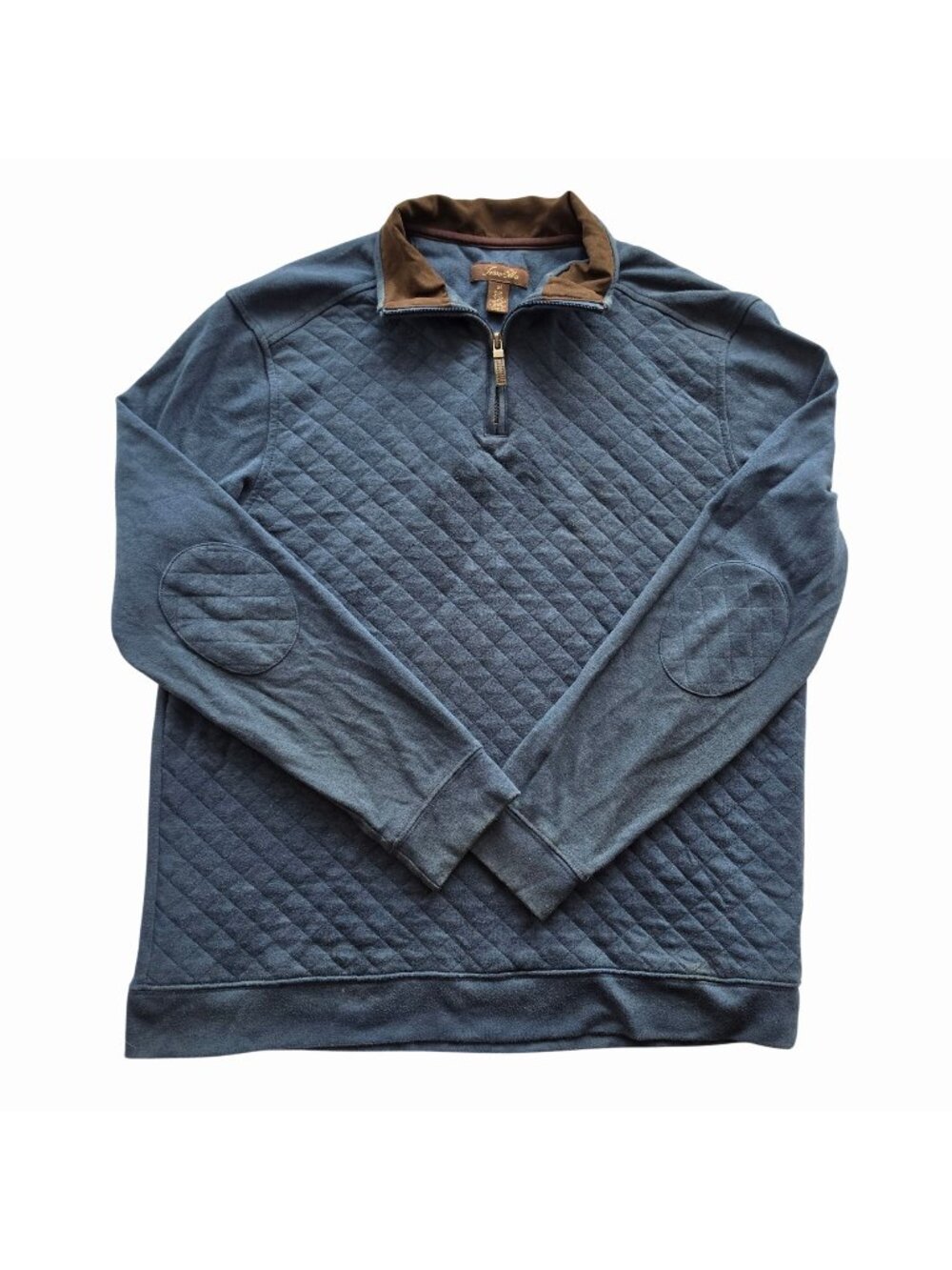 Tasso Elba Mens Medium Blue Quilted Quarter Zip Pullover Elbow Patch Sweatshirt